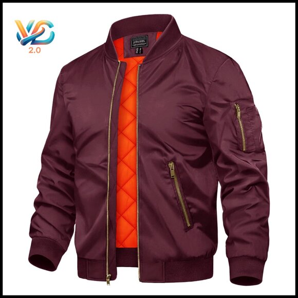 Men's Bomber Jacket Full Zip Windbreaker Padded Warm Casual Coats